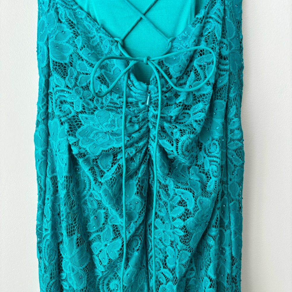 Sherri Hill Prom Dress 8 Mermaid Lace Gown 53359 Strappy Open Back Jade Green - Picture 6 of 15